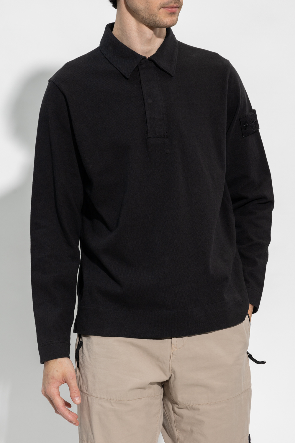 Stone island black long sleeve best sale polo shirt